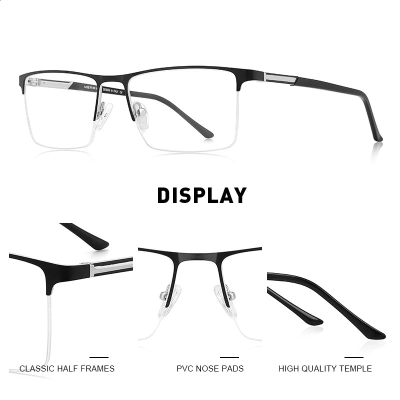 MERRYS Men Alloy Glasses Frame Male Square Half Optical Ultralight Business Style Myopia Prescription Eyeglasses S2051 241230