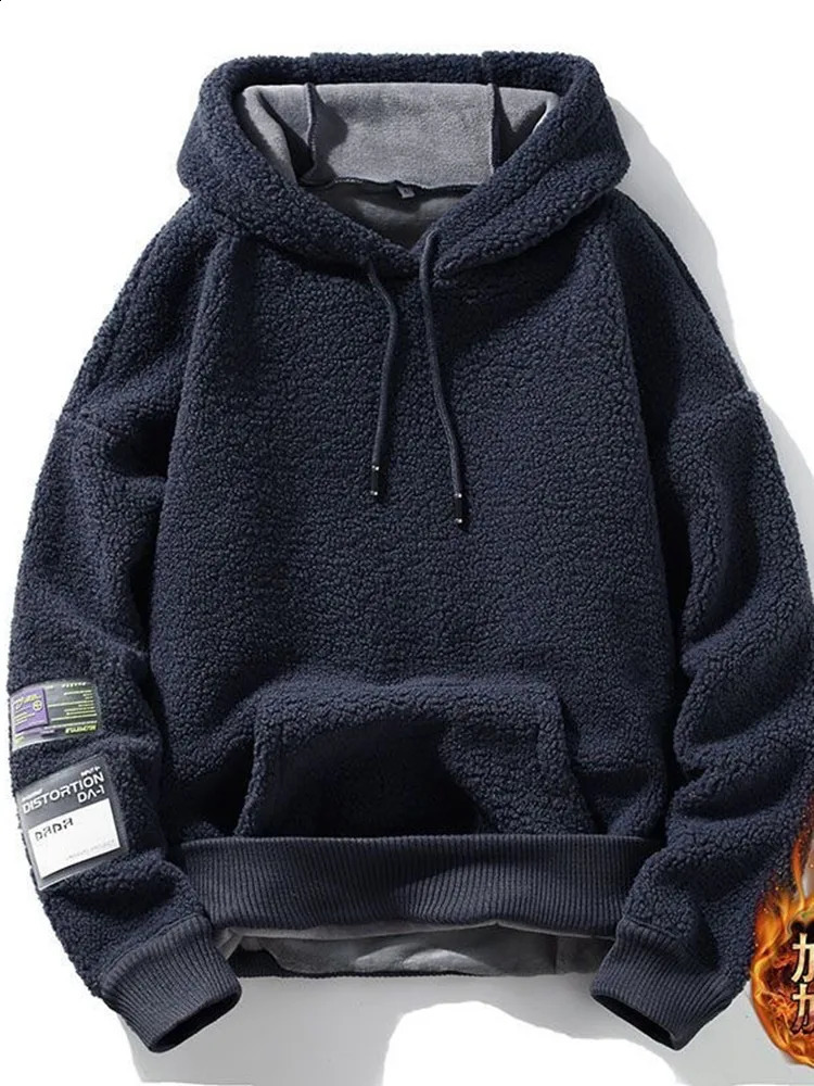 Autumn and Winter Fashion Trend Solid Color Thick Warm Hoodie Mens Casual Loose Sports Large Size High Quality Coat 241230