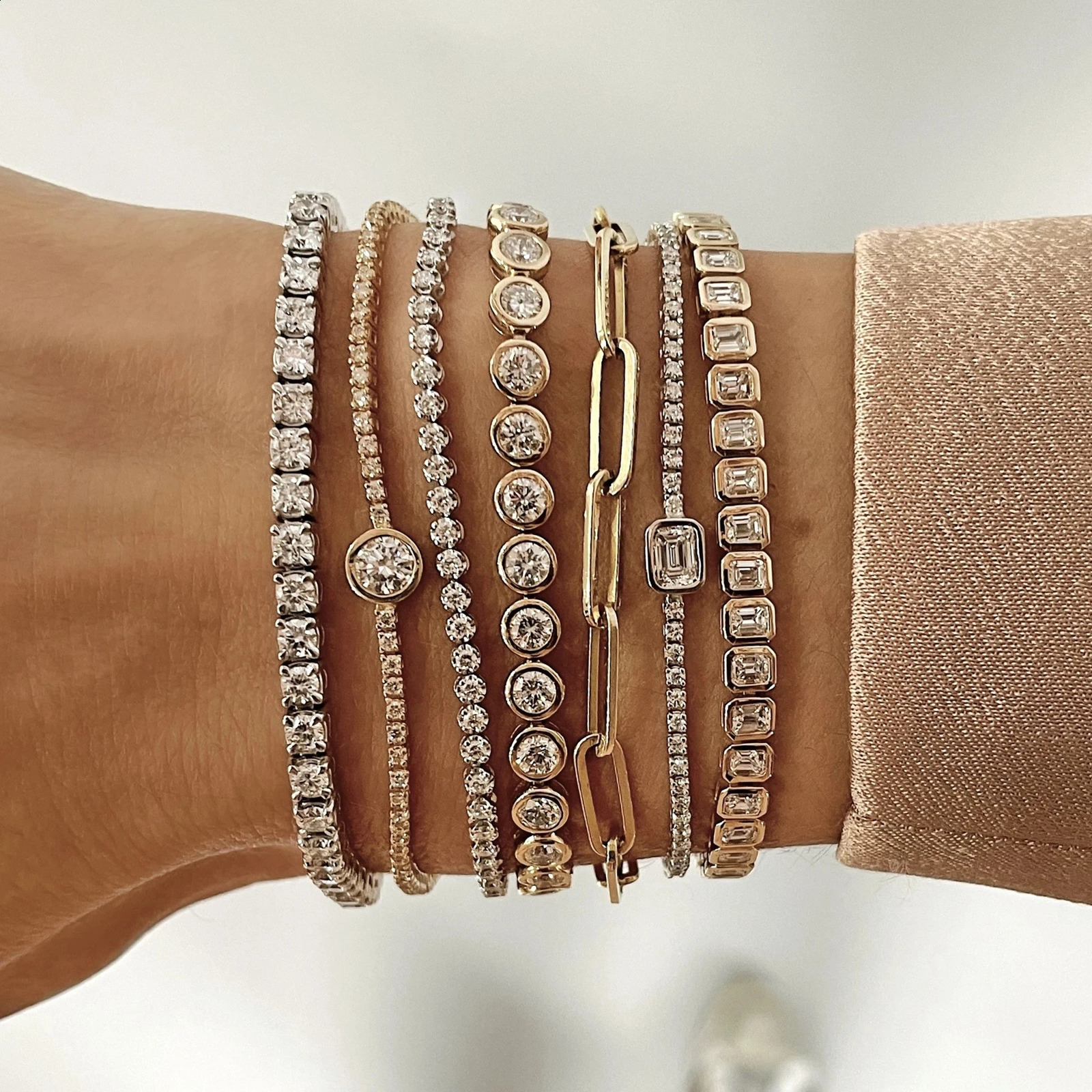 5A Cubic Zirconia CZ Tennis Bracelet 17CM 19CM Bezel Setting Simple Classic Women Girl Chain Jewelry 241230