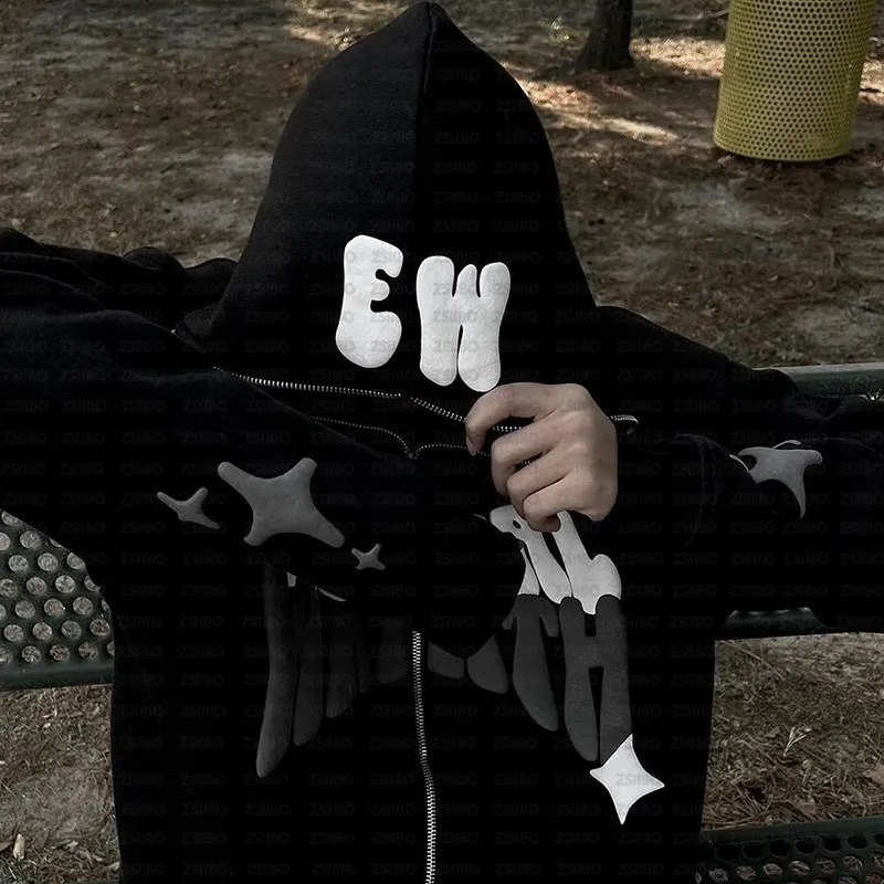 3D Letter Print Loose Casual Pullover Hoodie Women Y2k Colorful American Streetwear High Street Couple Oversized Sweatshirt Men 241230