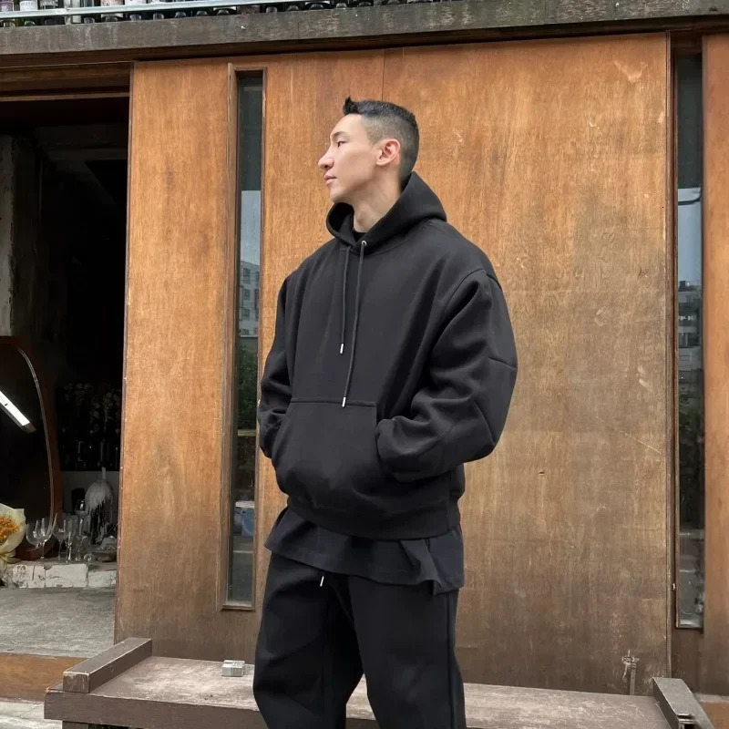 Hooded Sweatshirt Men's Autumn Winter Veet Two-Piece Set American Oversize Loose Casual Sweatpants Suit Aesthetic Streetwear