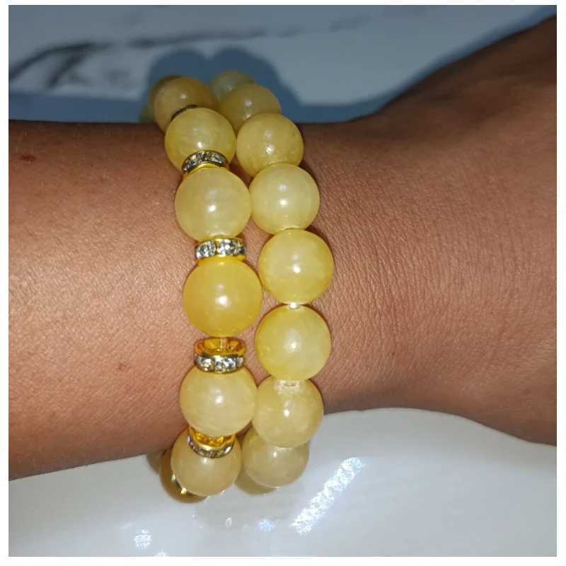 Natural Yellow Jade Bracelet Shining Beadstone Stud Bead Bracelet Hengtai Fashion Jewelry Party Gift W241231