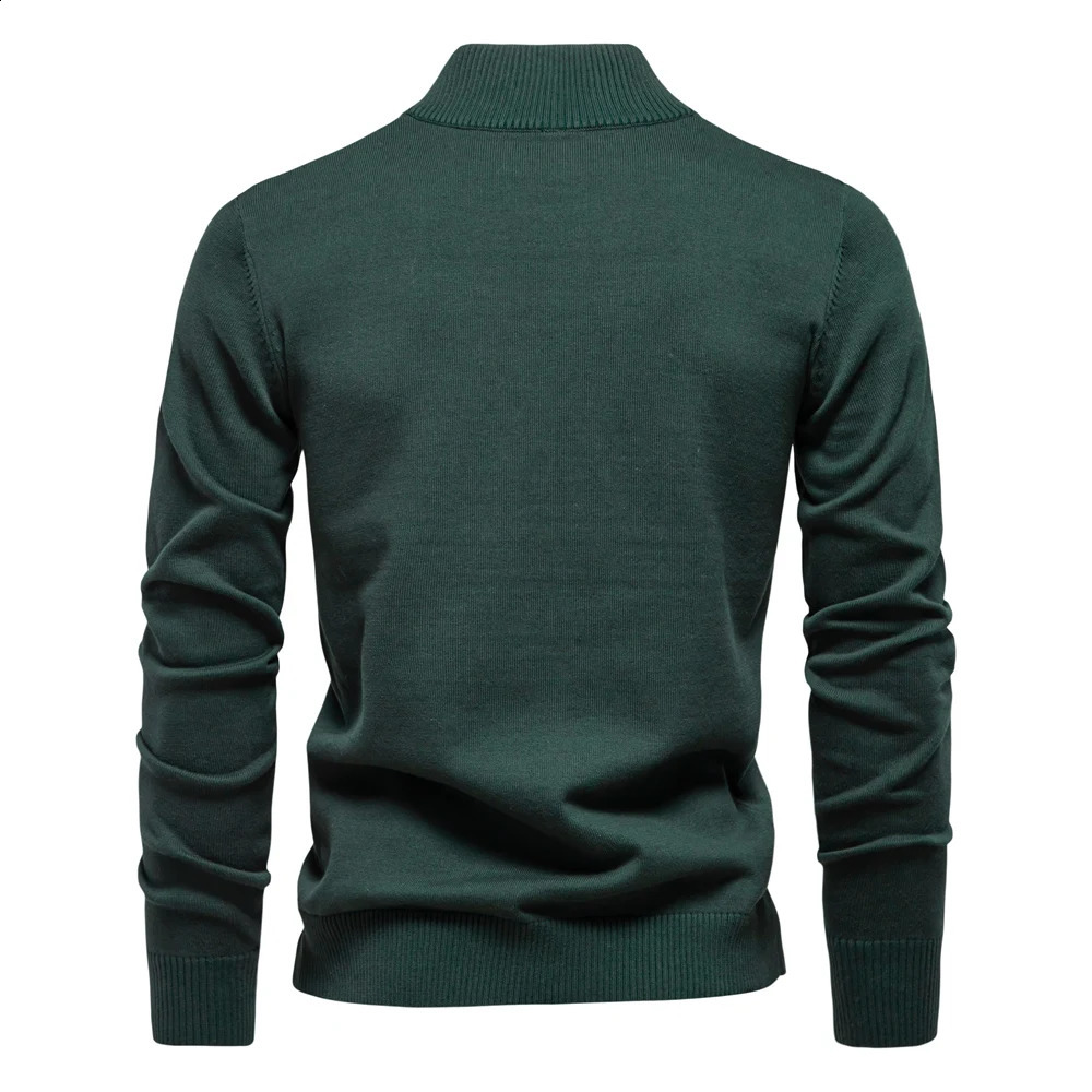 AIOPESON Mens Quarter Zip Cotton Pullover Sweaters Solid Color Casual Social Knit Mock Neck Polo Sweaters for Men 241230