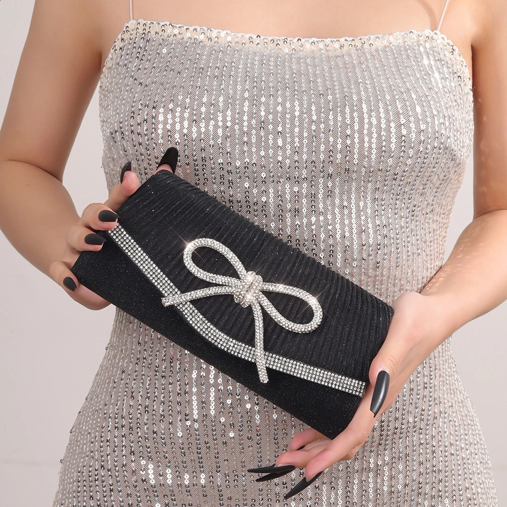 Bow Evening Bag Sparkly Clutch Purses for Women Wedding Glitter Rhinestone Adjustable Strap Party Prom Purse Dressy Clutch Bags R250317