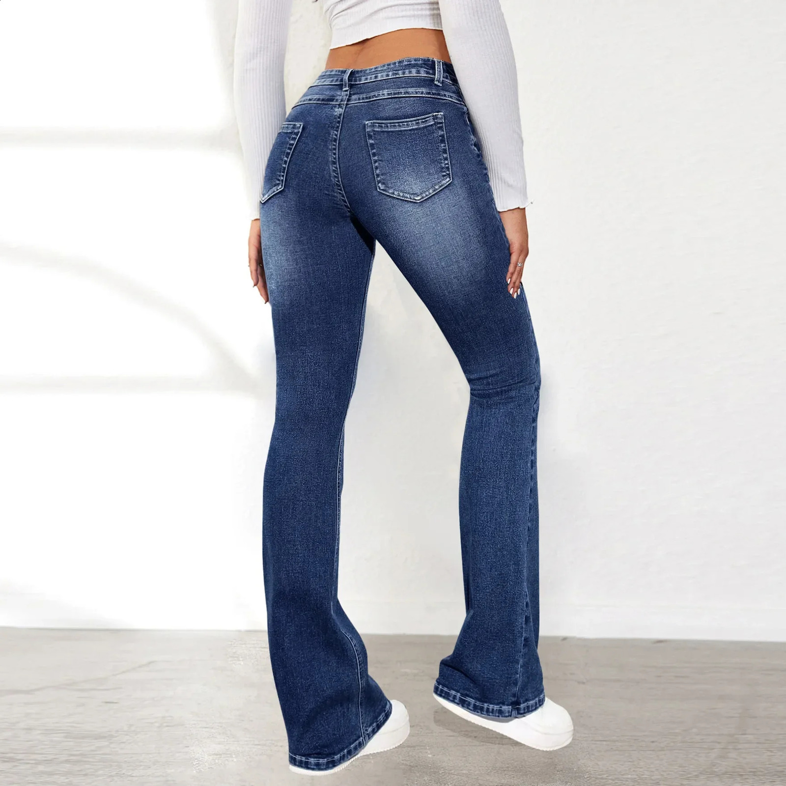 Women Jeans Slim Pants Denim Washing Pockets High Waist Solid Ankle Length Boot Cut Streetwear Casual Zipper Fly 241230
