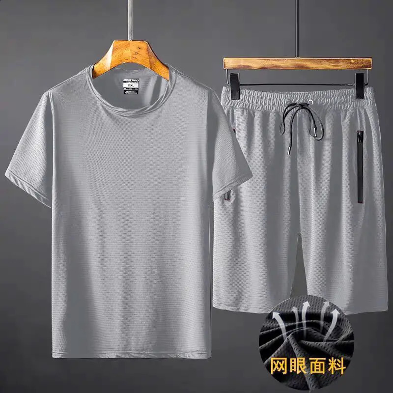 Mens Sports Suit Fashion Shorts TShirt 10XL Summer Breathable Mesh Casual Jogger Clothing 241223