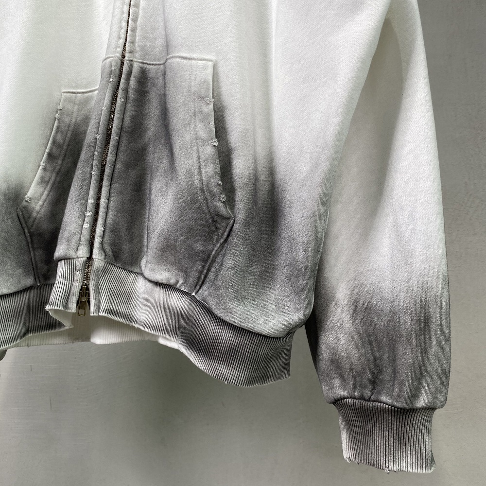 Washed Old Terry Zipper Black Hoodie