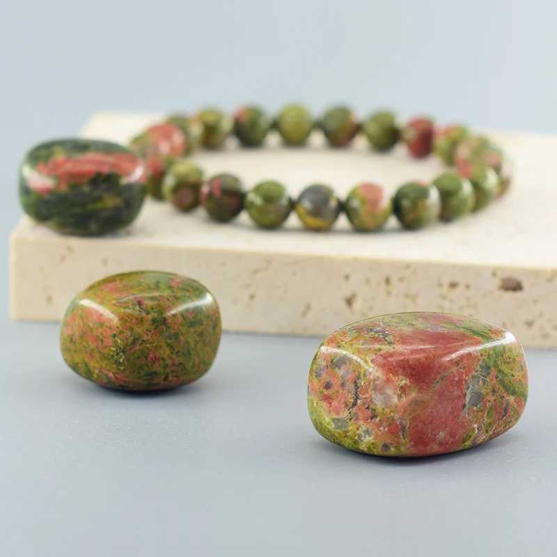 Natural Unakite Jasper Stone Real Crystal Quartz Beam Bracelet Suitable for Women and Men Round Pulsera Bracelet Jewelry Birtay Gift W241231