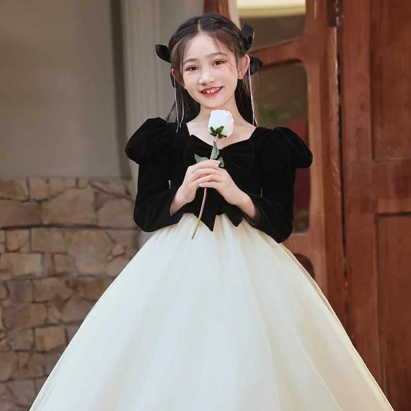 Girl Dress Autumn/Winter New Sled Childrens High End Birthday Princess Long Dress Girl Piano Concert Dress W241231