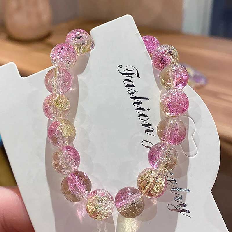 Womens cracked quartz crystal bead round glass bead elastic bracelet womens charm Wr jewelry W241231