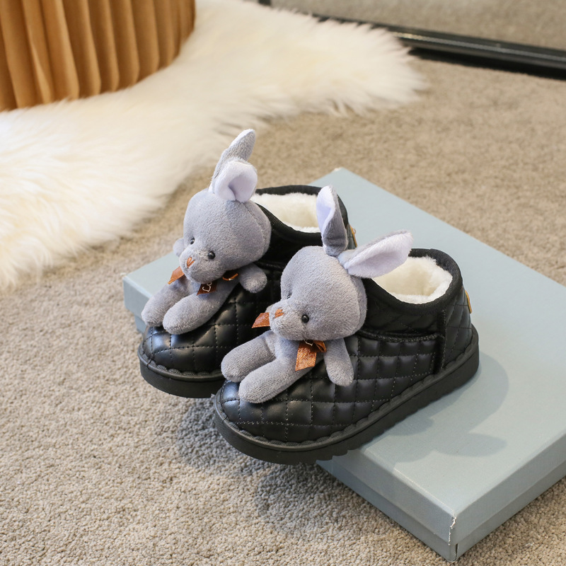 Winter Girls Boots Plus Velvet Warm Toddler Snow Boots Cartoon Rabbit Cotton Shoes Children Ankle Boots Non-slip Causal Shoes Sizes US 8C-4Y