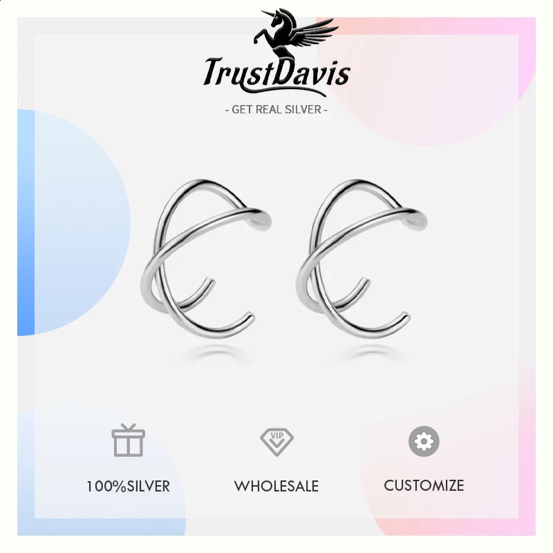 Trusta 100 925 Sterling Silver Contracted Twist Ear Cuff Clip On Earrings For Women Girl Without Piercing Earings Jewelry DA457 241225