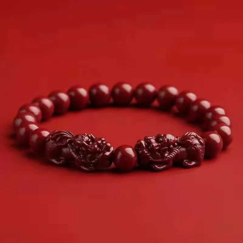 Vintage red cinnabar bead bracelet for mens charm Pixiu wealth lucky talisman bracelet neutral prayer jewelry Birtay gift W241231