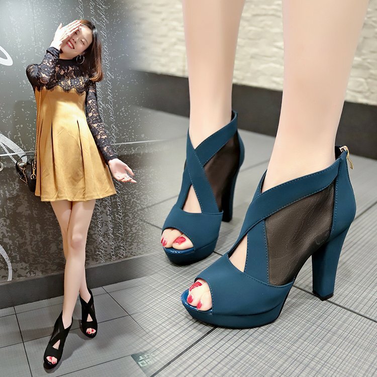 Fish Ddmywed New Mouth Sandals For Spring And Summer High Thick Heels Waterproof Mesh Korean Version Casual Women S Cool Boots Chinese Brand Shoes F D