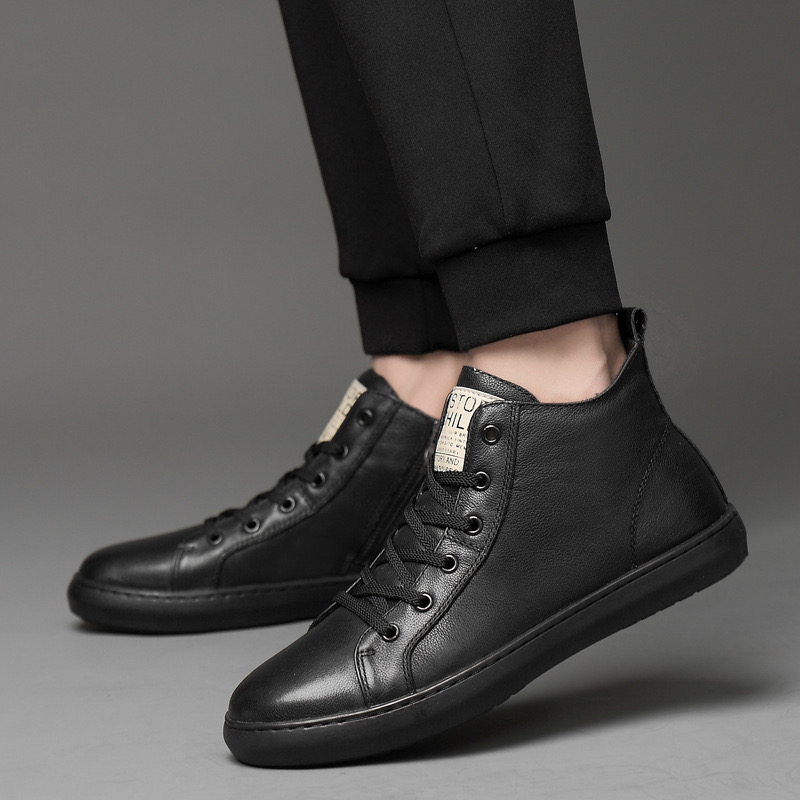 quality New High brand genuine leather simple white winter fashionable cotton men's outdoor hiking high top shoes ffcb