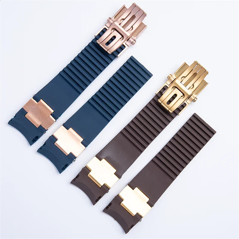 Silicone Rubber Waterproof Watch Band for Athens Diving Navigation Series Arc Mouth Butterfly Buckle Strap 22mm 241230