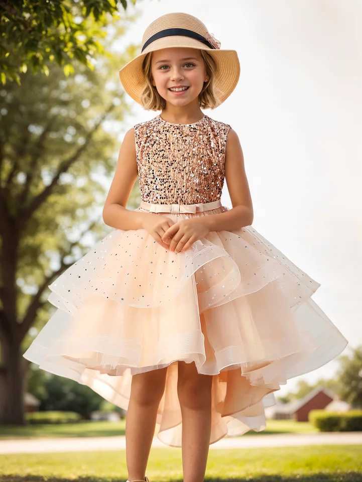 New Flower Princess Sparkling Baby Wedding Christmas Par Tail Dress Birthday Par Wedding Flower Girl Sweet and Cute Dress W241231