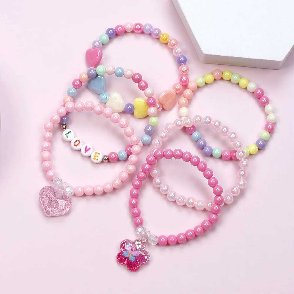 Colorful acrylic bead bracelet 6 packs for children 3-12- Rainbow party discount with cloud pendant ideal gift W241231