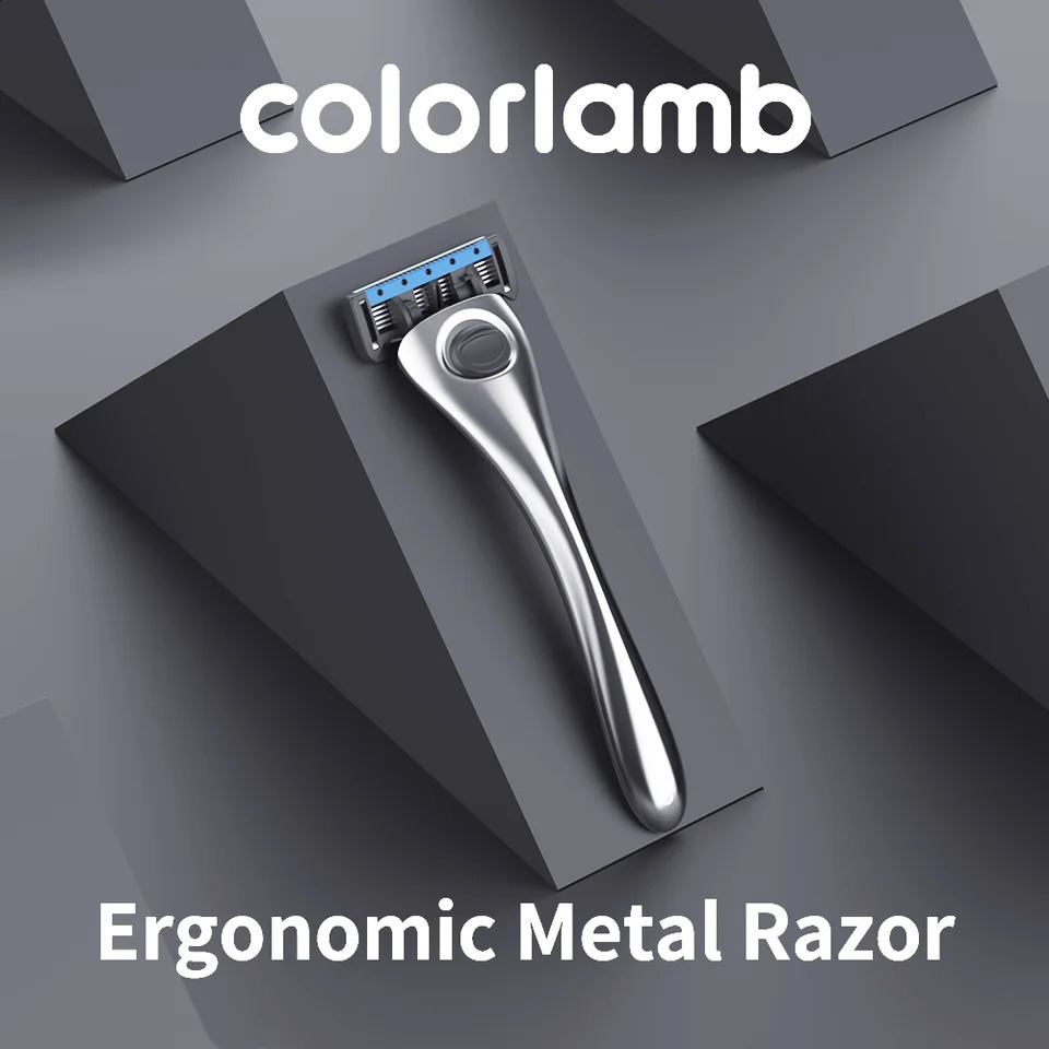 Colorlamb Silver Color Men Razor for Shaving Barber Tool Classy Manual Shaver with 2PCS 5 Layer Blades Cartridge 241230