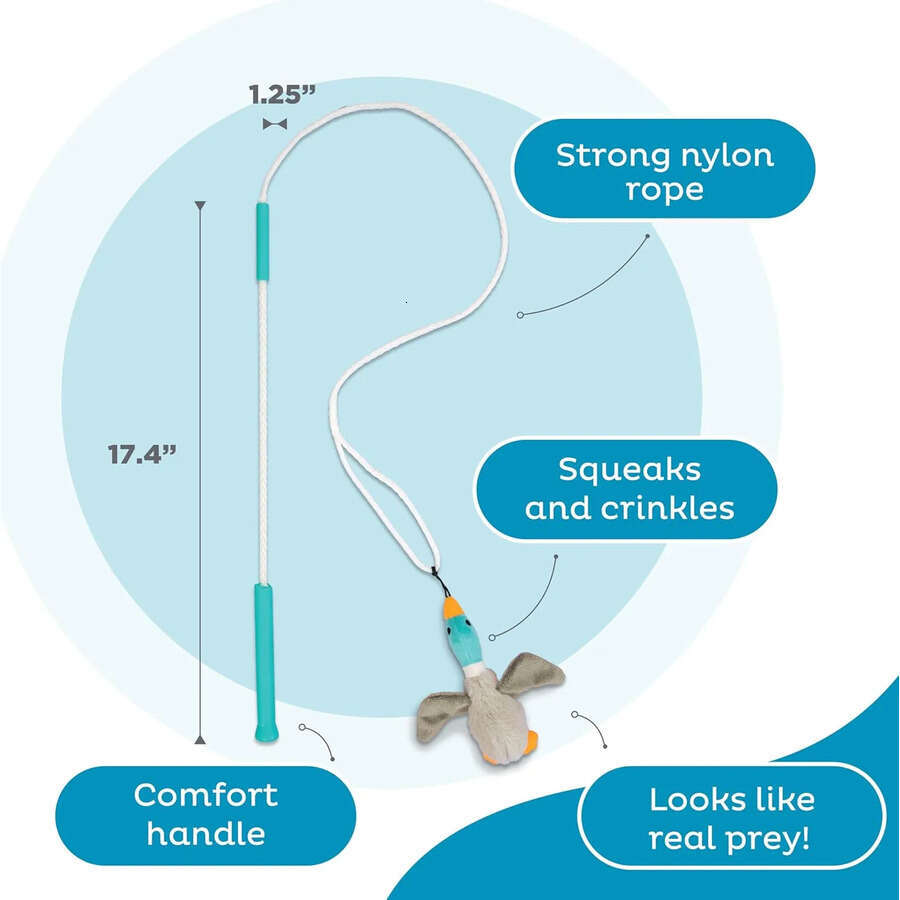 Teaser Tail Interactive Dog Wand Toy, Squeaky Plush Toy Included, Multicolored