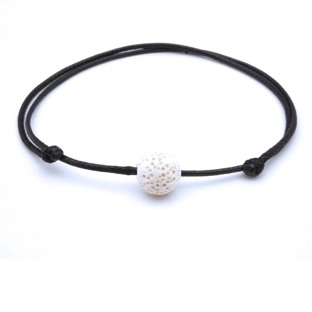 20pcs Women Men Adjustable Beach 10mm Colorful Lava Stone Bead Anklet Black Rope Braided Friendship Ankle Bracelet Jewelry 241226