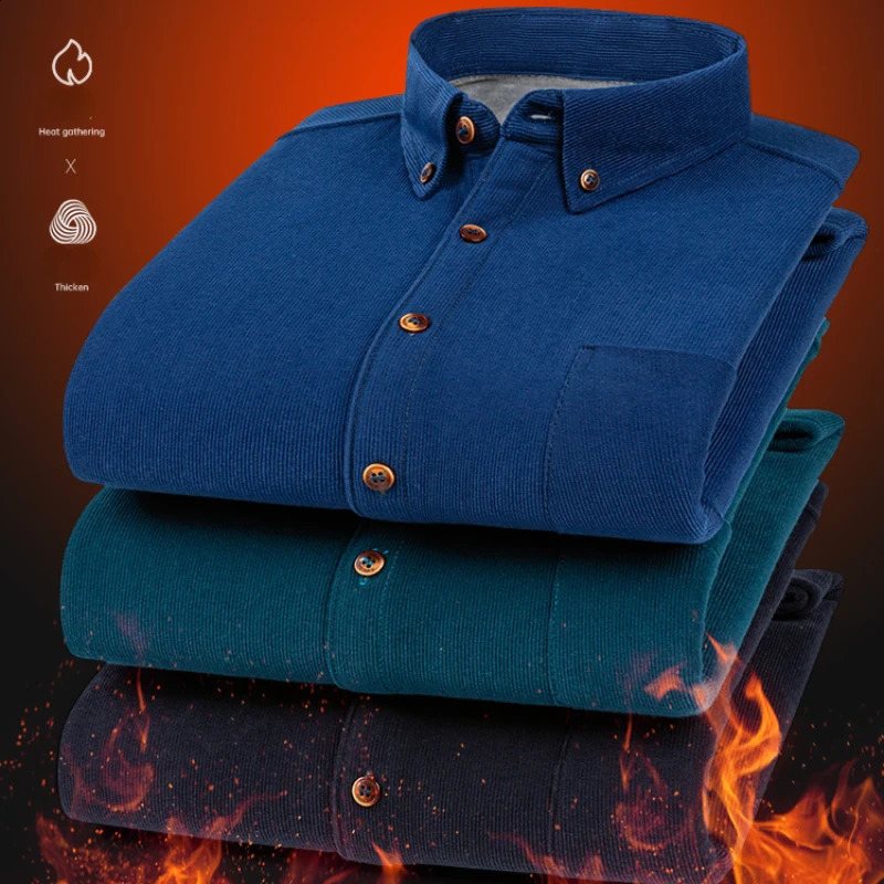 Mens Large Size Corduroy Fleece Warm Plaid Classic Style Regular Fit Velvet Thick Casual Shirt Male Clothes Plus L-6XL 241228