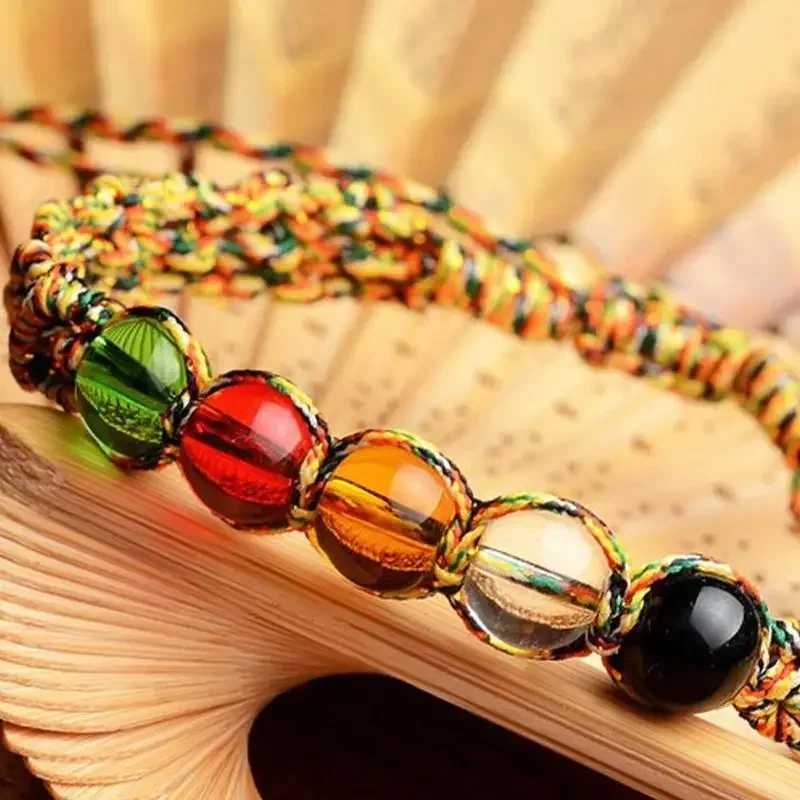 Lucky Bead Bracelet Colored Handmade Braided Rope Bracelet Natural Stone Bead Adjustable Bracelet Neutral Jewelry W241231