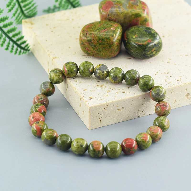Natural Unakite Jasper Stone Real Crystal Quartz Beam Bracelet Suitable for Women and Men Round Pulsera Bracelet Jewelry Birtay Gift W241231