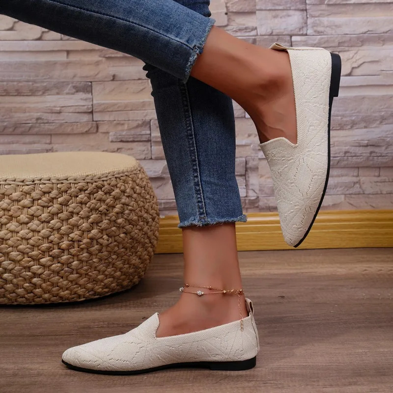 Women Solid Color Pointed Toe Mesh Loafers Shallow Woman Flats Soft Bottom Knit Ballet Shoes Casual Slip on Boat 241225