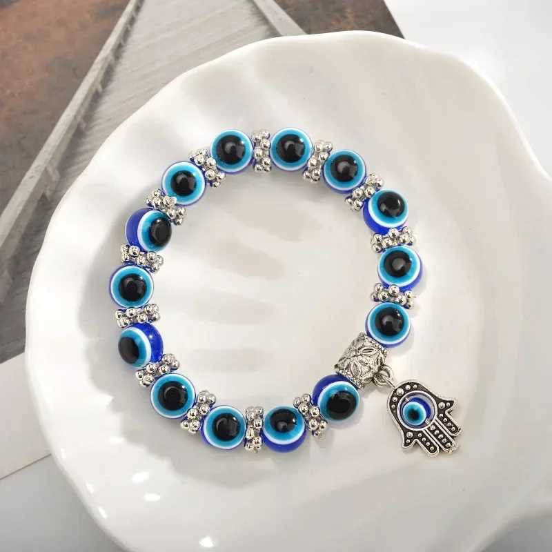 2 antique blue evil eye bracelets suitable for women lucky amulet hand of Fatima lucky Trkiye bracelet color simple Tren W241231