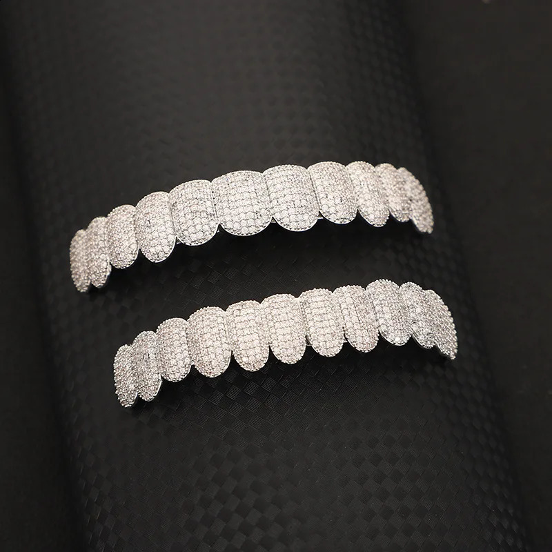 Teeth Set For Unisex Top Bottom Iced Out Cubic Zirconia Stone Brass Material Hip Hop Cosply Jewelry For Man Women 241226