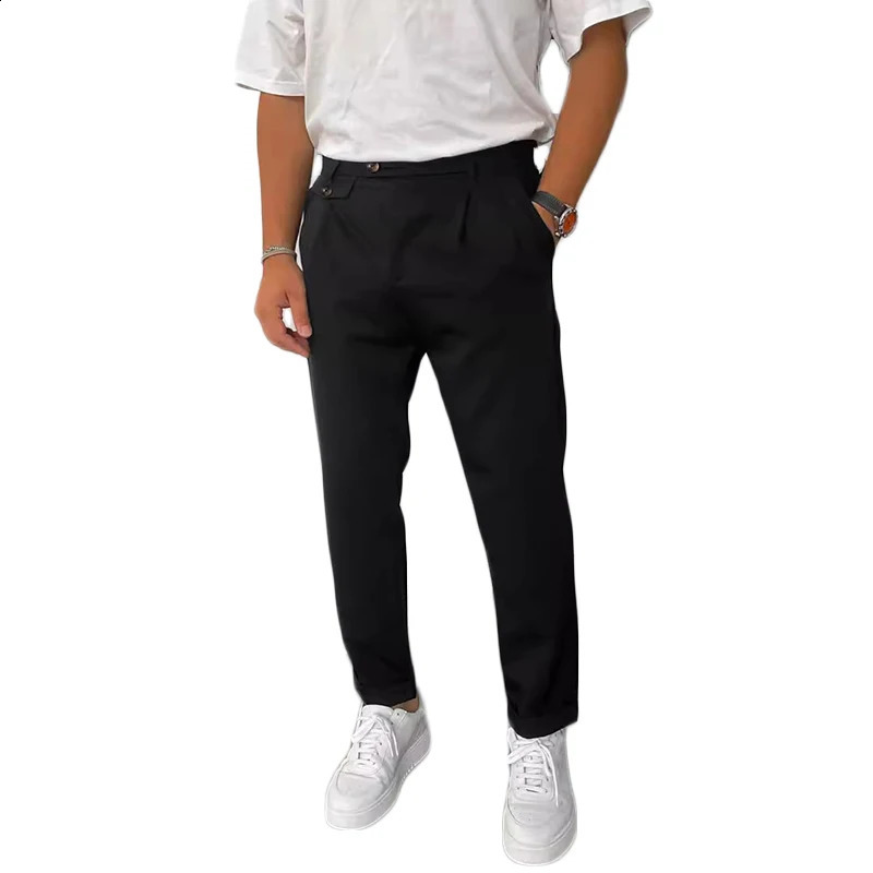 Fashion Buttoned n Pencil Pants Mens Spring Summer Casual Solid Color Straight Trousers For Men Vintage Pleated 241230Z