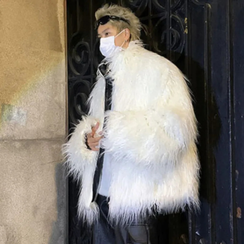 FEWQ Mens Fur Clothing Cotton Jacket Fashion Solid Color 2024 Autumn Winter Trendy Menwear Stand Collar Loose Top 9C3655 241225