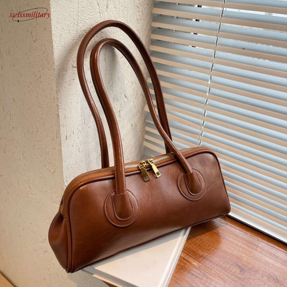 2025 New Boston Pillow Tote Women Real Leather Retro Bowling Bag Designer Handbag Large Capacity Crossbody Bags #54