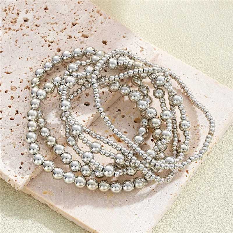 6 pieces/set of gold bead bracelets suitable for womens punk Vnitage jewelry elastic pulse unprinted women W241231