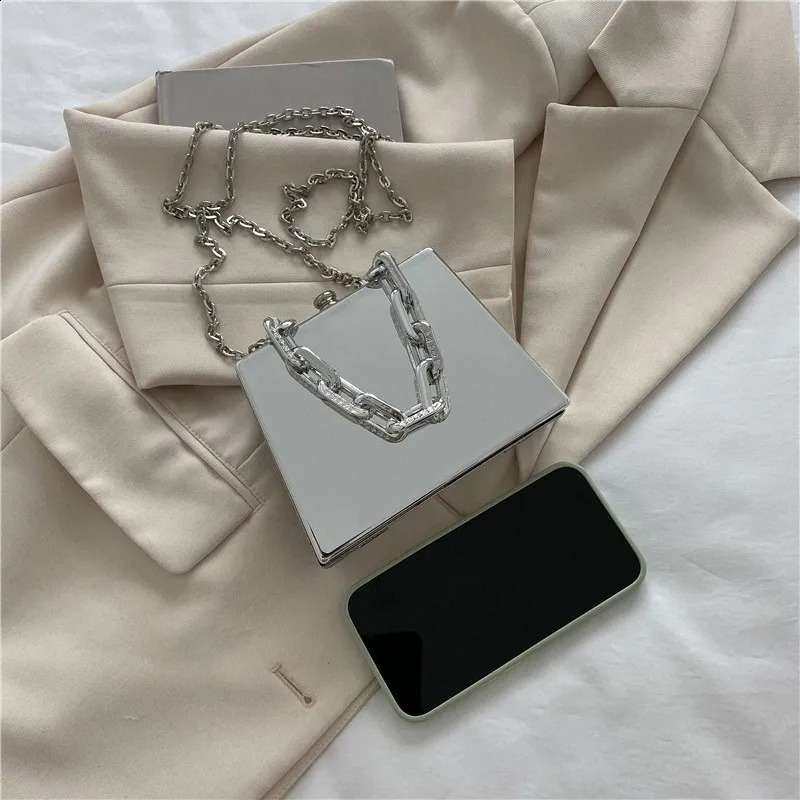Metal Bag Gold Silver PVC Box Shoulder Bag Party Evening Clutch Bag Chain Crossbody Bags Purses and Handbag 241231
