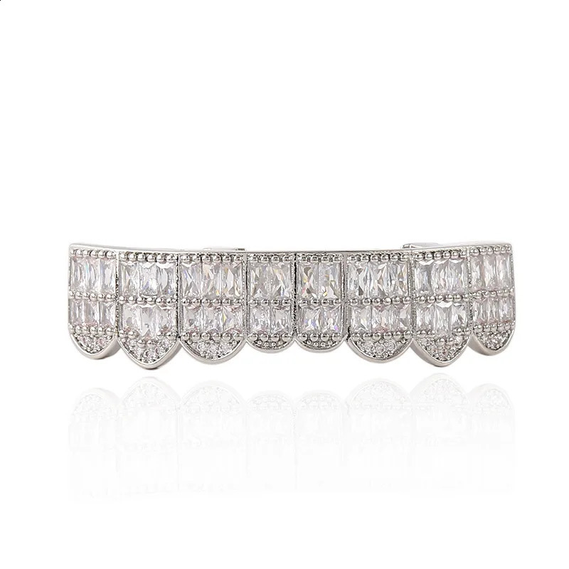 Hip Hop Full CZ Stones Long Teeth Caps Cubic Zircon Iced Out Micro Pave Top Bottom Charm Grills For Men Women Jewelry 241226