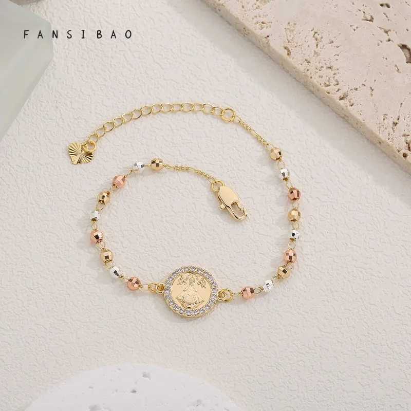 FanSibao Fashion Frontier Maria Statue Tri color Mixed Bead Bracelet Cross Design Womens Exclusive Bracelet W241231