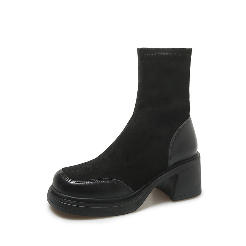 For Ddmywed Martin Women Autumn And Winter New Style Square Toe Thick Heel Short Small Single Boots Internet Famous Elastic Slim Chinese Brand Shoes F