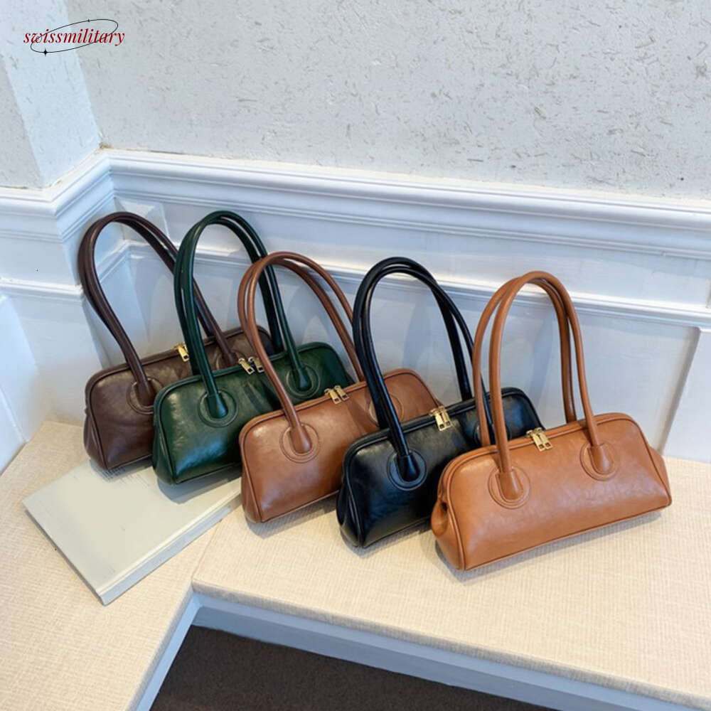 2025 New Boston Pillow Tote Women Real Leather Retro Bowling Bag Designer Handbag Large Capacity Crossbody Bags #54