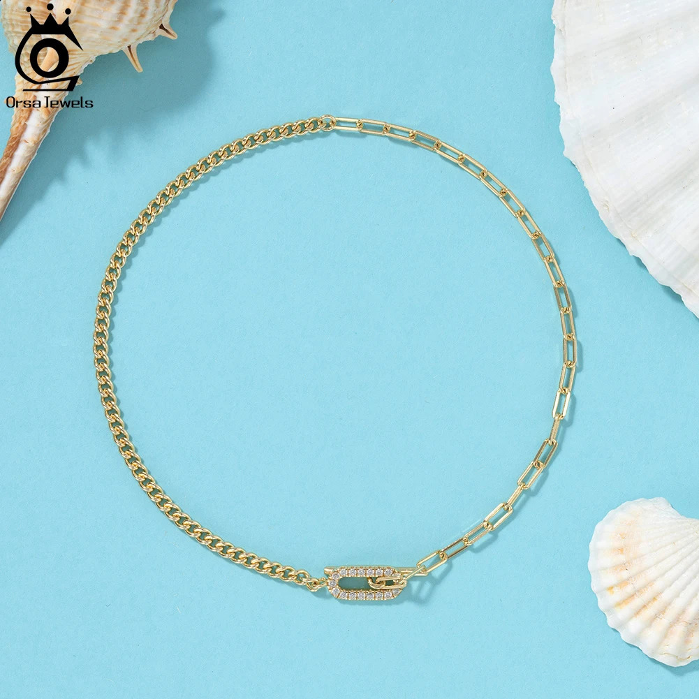 ORSA JEWELS Silver 925 Charm Zircon Foot Chain Side Chain Paperclip Chain Anklets Women Summer CZ Foot Bracelet Jewelry SA62 241226