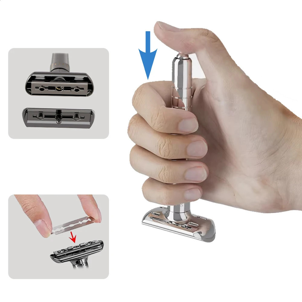 Whityle 1-8 Sharpness Adjustable Double Edge Manual Safety Razor With Holder Zinc Alloy Shaver Base For Men Shaving With 5 Blade 241230