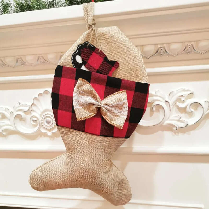 Decoration Stockings Plaid Soc Pet Sock Gift Bag Christmas Tree Decor