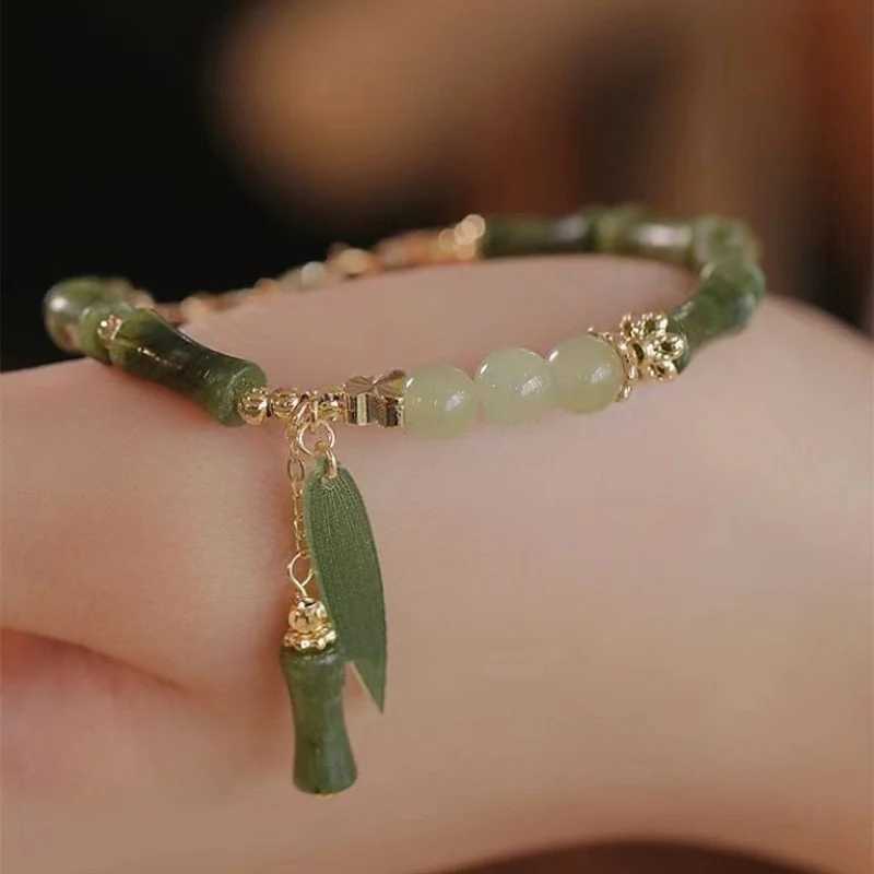 Chinese style retro green bamboo joint bead bracelet for womens fashion simple charm alloy bracelet jewelry gift W241231