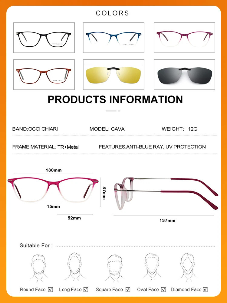 OCCI CHIAR Cat Eye Blue Light Glasses Frame Women Computer Glasses Decorative Myopia Prescription Eyeglasses Frames false Eyewear 241230