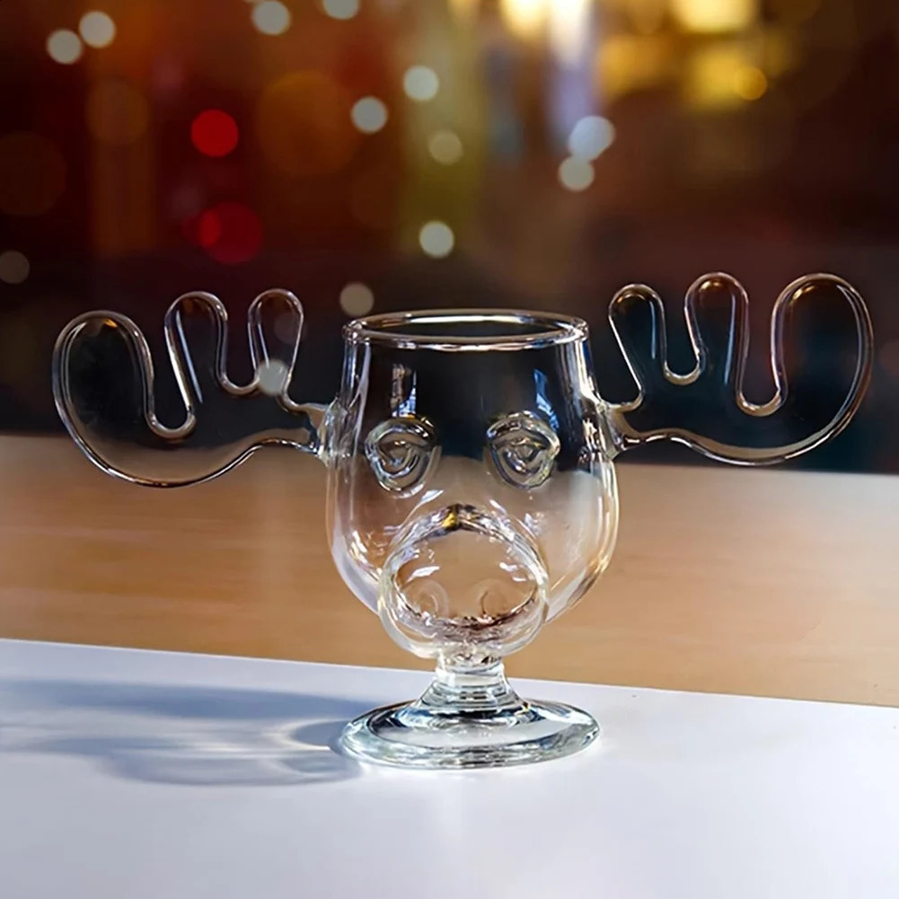 240ml 8oz Christmas Vacation Moose Mug Christmas Reindeer Head Creative Elk Glass Wine Beer Water Juice Milk Glass 241231