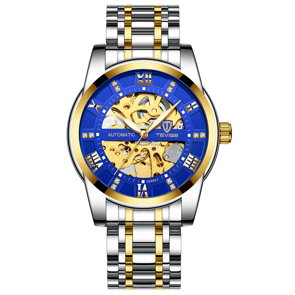 TEVISE Automatic Mechanical Watchs Luminous Hollow Mens Watch Fashionable Mechanical Watch with Multiple Functions and Waterproof T018