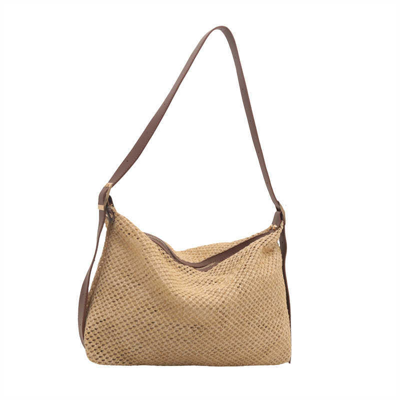 Hand woven personalized 2024 new trendy grass woven western-style large capacity single shoulder tote bag for women