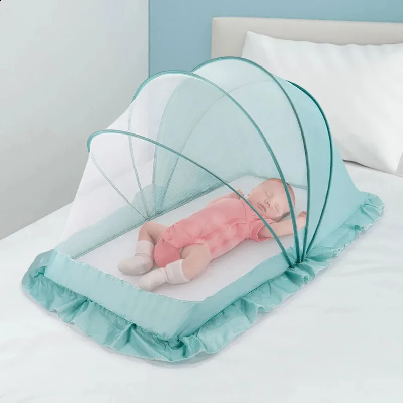 Baby Bed Infant Mosquito Nets Foldable with Cotton Pillows Portable Folding Baby Bedding Crib Netting 241227