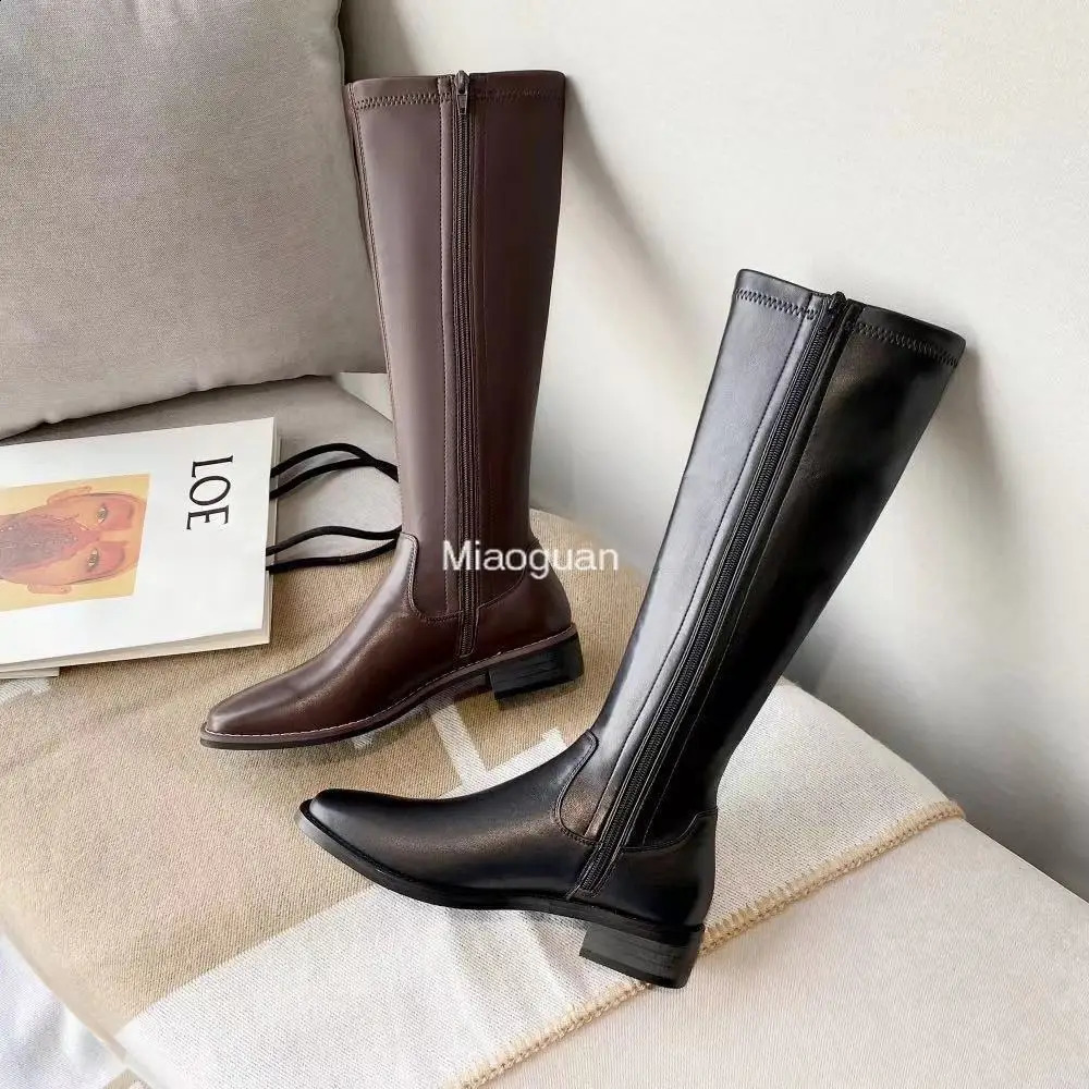 Winter Womens Long Leather Boots Fashion Solid Color Simple Autumn Woman Warm High Boots Large Fashion Leisure Gothic Shoes 241231